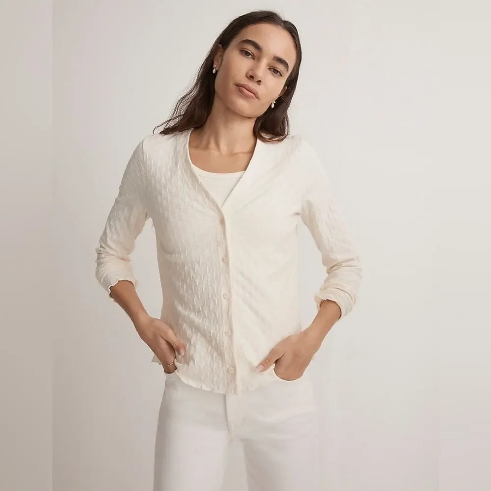 MADEWELL V-Neck Cardigan Checkerboard‎ Jacquard in Antique Cream